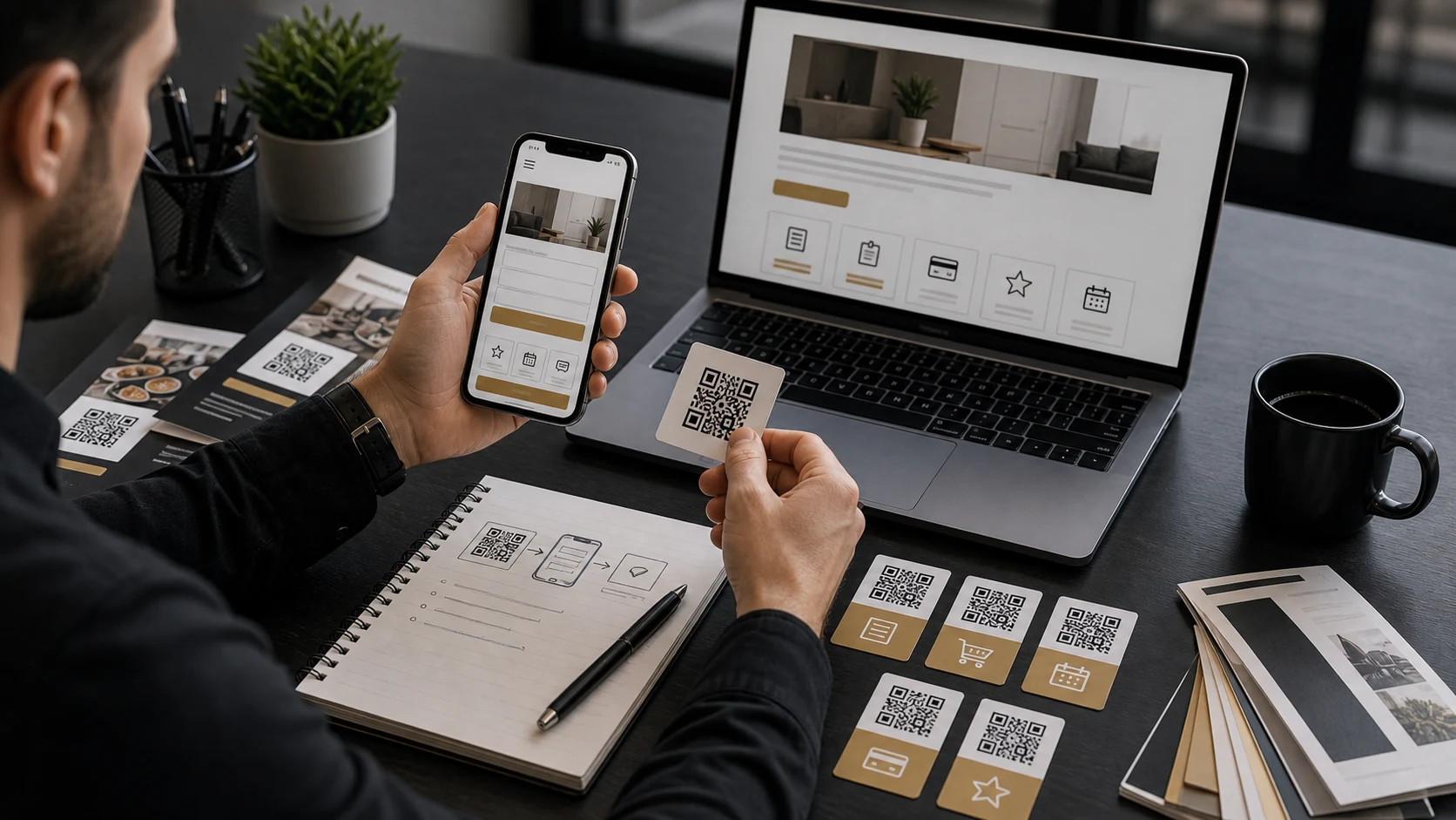 QR-код веде користувача на посадкову сторінку, форму заявки або сторінку відгуків