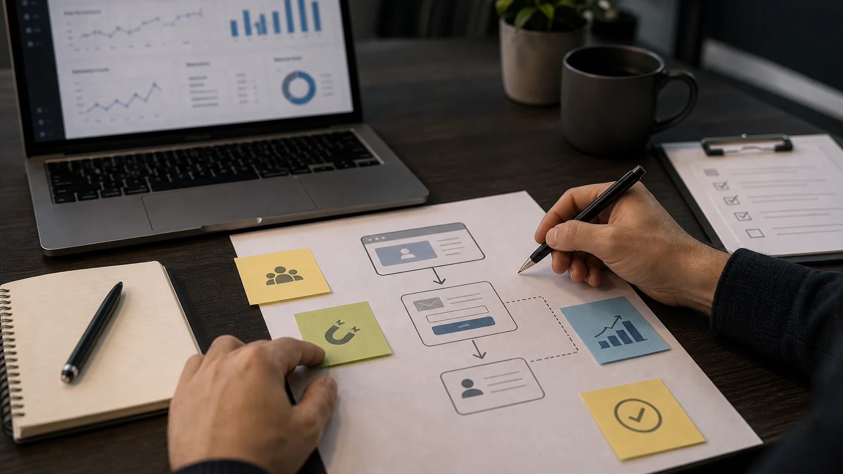 Планування воронки лід-магніту від сторінки сайту до CRM і follow-up