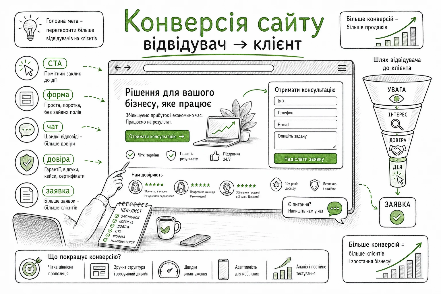 Інфографіка WebTop про збільшення конверсії сайту