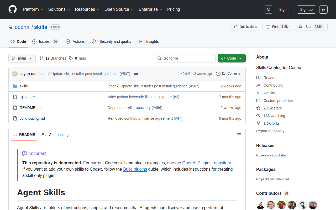 Репозиторій OpenAI з навичками Codex